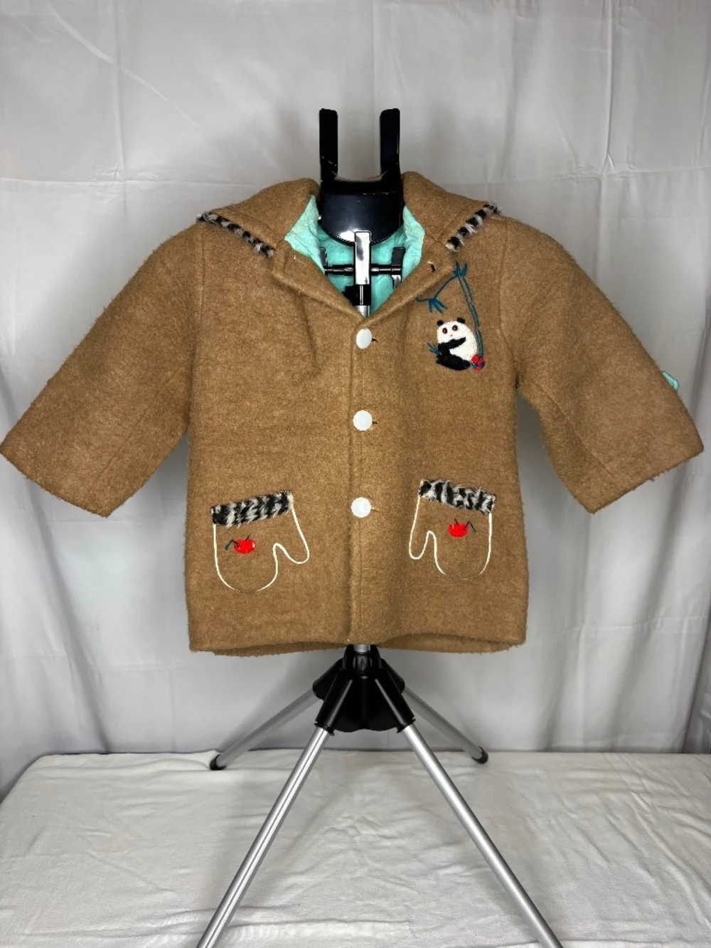 Vtg SHANGHAI No 1 Dept Store Kids Boiled Wool Coat/Jacket HandEmbroidered Panda